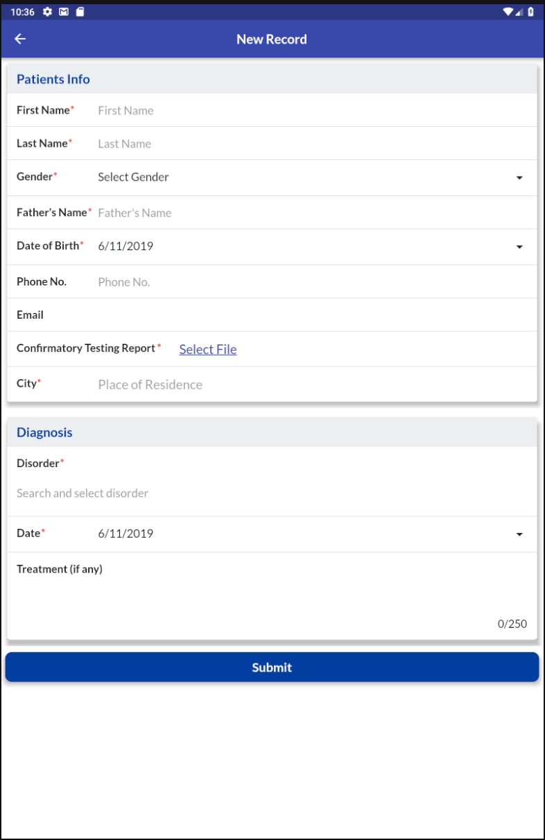 IIMDR new patient record form on a tablet